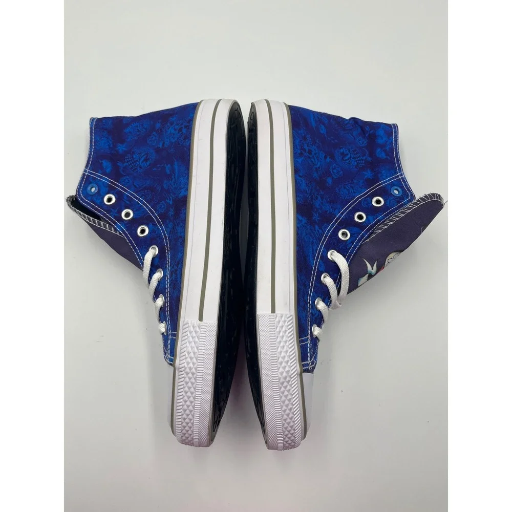 Ed Hardy High Top Sneakers Size 8 Blue Tattoo Skull Graphic‎ Y2K Lace Up Shoes